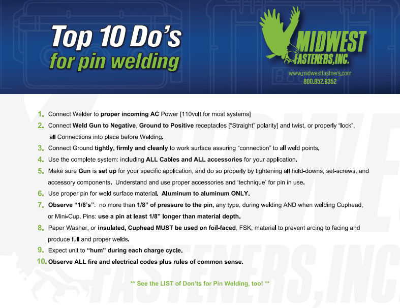 Top 10: Do's & Don'ts for Pin Welding