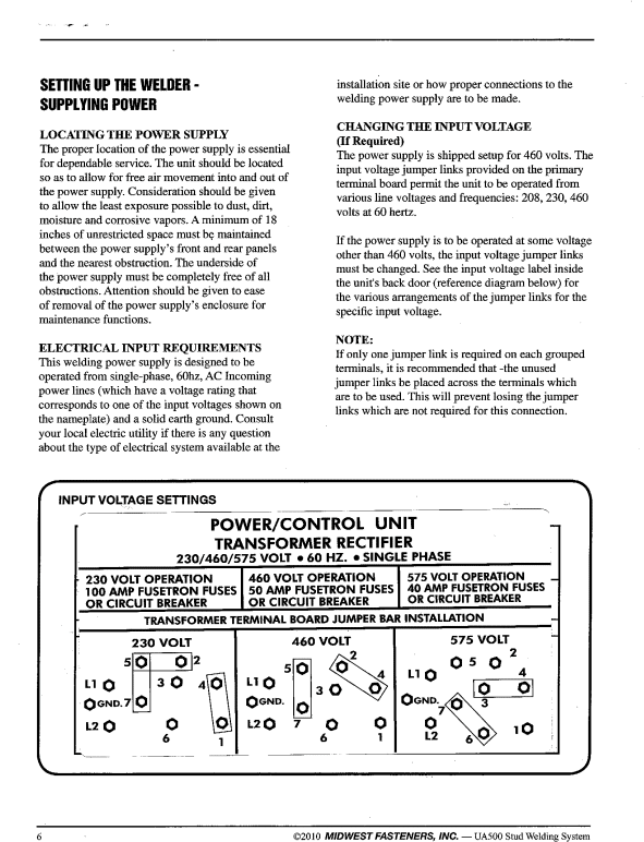 UA500 Input Voltage Manual | UA500 Input Voltage Instructions