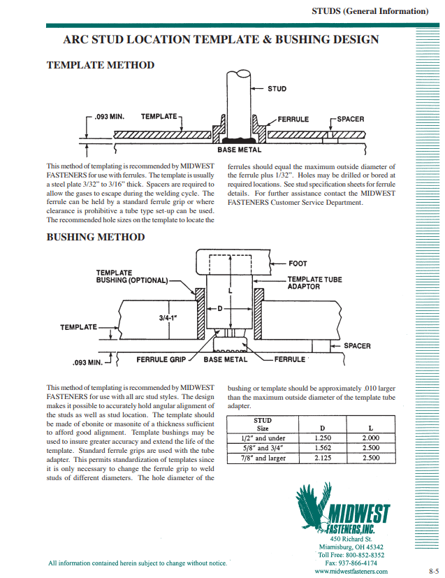 Arc Stud Location Template & Bushing Design